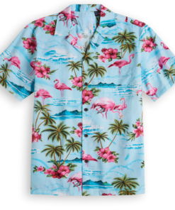 Tropical-Paradise-Blue-Hawaiian-Shirt-with-Pink-Flamingo-Fanshubus