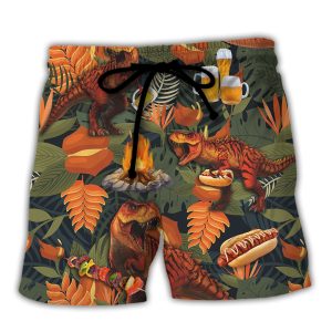 Camping Funny Dinosaur Hungry Happy Camper Lover Camping - Hawaiian Shirt - Fanshubus