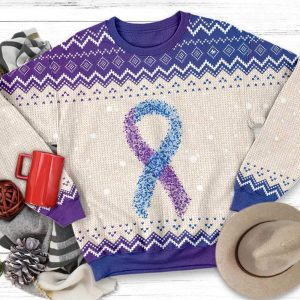 Purple And Blue Ribbon Awareness Ugly Christmas Sweater