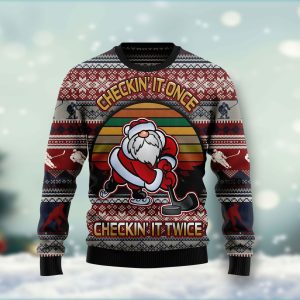 Hockey Checking It Once Checking It Twice Ugly Christmas Sweater