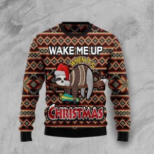 Sloth Wake Me Up Ugly Christmas Sweater