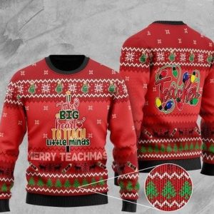 Teacher It Takes Big Heart Ugly Christmas Sweater