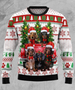 Dachshund Red Truck Ugly Christmas Sweater