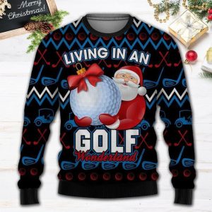 Santa Claus Golf Wonderland Ugly Christmas Sweater