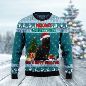 Black Cat Meomy Christmas And A Happy Purr Year Ugly Christmas Sweater