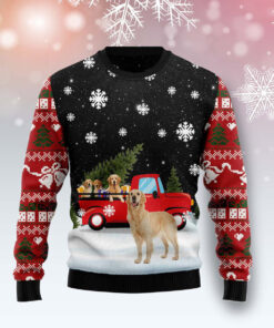 Golden Retriever Red Truck Ugly Christmas Sweater