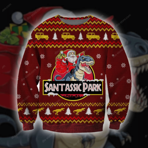 Santassic Park Knitting Pattern 3D Print Ugly Christmas Sweater