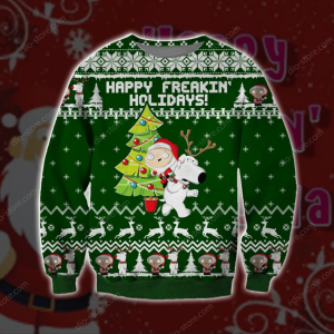 Happy Freakin Holidays Knitting Pattern 3D Print Ugly Christmas Sweater