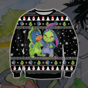 Eeyore And Grinch Funny Knitting Pattern 3D Print Ugly Christmas Sweater