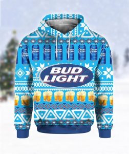 Bud Light Beer Print Ugly 3D All Over Printed Hoodie, Zip- Up Hoodie, Ugly Christmas Sweater