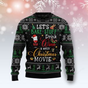 Drink Wine Watch Christmas Movie Ugly Christmas Sweater