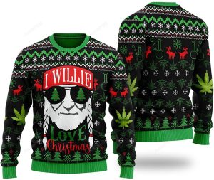 I Willie Love Christmas Willie-Nelson Bond-Weed Funny Ugly Christmas Sweater