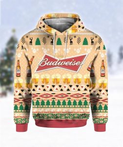 Budweiser Beer Bottle Print Ugly 3D All Over Printed Hoodie, Zip- Up Hoodie, Ugly Christmas Sweater
