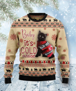 Black Cat Baby It'S Cold Outside Ugly Christmas Sweater