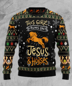 Girls Run On Jesus And Horses Ugly Christmas Sweater