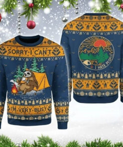 Sorry I Can'T Lazy Sloth Navy Blue Ugly Christmas Sweater