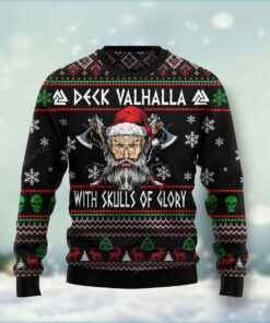 Viking Deck Valhalla With Skulls Of Glory Ugly Christmas Sweater