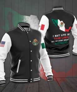 I May Live In The USA But My Story Began In Mexico Unisex Adult Varsity Jacket