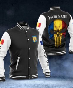 Customize Romania Coat Of Arms - Skull Varsity Jacket