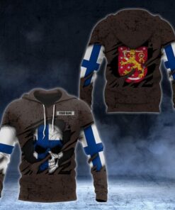 Custom Name Finland Restro Skull 3D Unisex Adult Hoodies