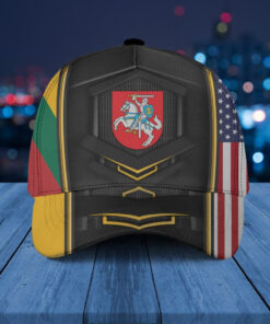 Lithuania Coat Of Arms & American Flag Unisex Cap