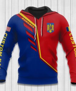 Romania Hoodies - Custom Name Romania Hoodie Romania Flag Wing