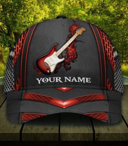 Guitar Red And Black Custom Name - Classic Cap