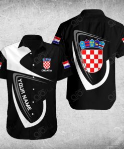 Custom Name Croatia Coat Of Arms & Flag Hawaiian Shirt