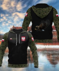 Custom Name Poland Coat Of Arms Camo Eagle Unisex Adult Hoodies