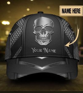 Black And White Cool Skull Custom Name - Classic Cap