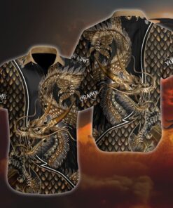 Custom Name Golden Dragon King Hawaiian Shirt