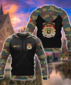 Custom Name Belgium Coat Of Arms Camo Unisex Adult Hoodies