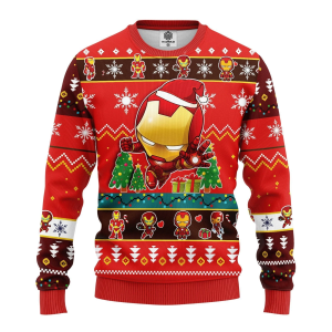 MV Christmas Ugly Sweater Iron Man Chibi Christmas Pattern Red Sweater - Fanshubus