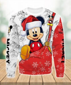 DN Chrsitmas Ugly Sweater MK Mouse With Christmas Hat White Red Sweater