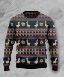 Llama Christmas Ugly Sweater Llama Christmas Snowflakes Patterns Black Sweater