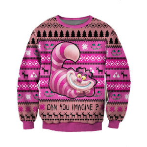 DN Chrsitmas Ugly Sweater Cheshire Cat Can You Imgine Christmas Pink Sweater