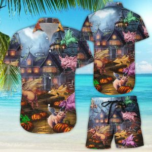 Pig When Pigs Fly Halloween Hawaiian Shirt And Short For Men And Women