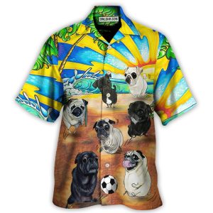 Soccer Beach Sports Pug Dog Beach - Hawaiian Shirt  - Fanshubus