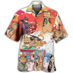 Samurai Cat Funny Art Japanese - Hawaiian Shirt  - Fanshubus