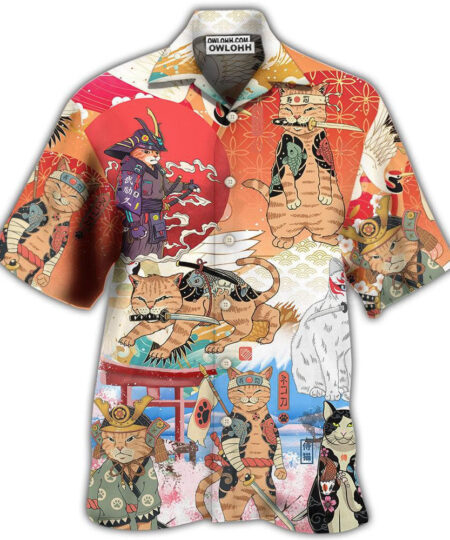 Samurai Cat Funny Art Japanese - Hawaiian Shirt  - Fanshubus