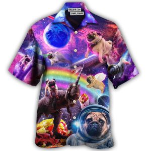 Pug Dog Galaxy Rainbow Star T-Rex Style - Hawaiian Shirt  - Fanshubus