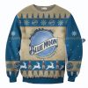 Blue Moon Beer Ugly Christmas Sweater with 3D-printed designs, featuring the iconic Blue Moon logo, snowflakes, and festive holiday patterns. Ideal for beer lovers and holiday celebrations.