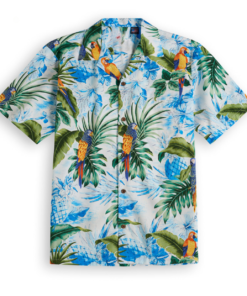 Bright colored parrot short-sleeved Hawaiian shirt Fanshubus