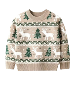 Christmas Knit Pullover Sweater Cartoon Deer & Trees Graphic Print Sweater Fanshubus