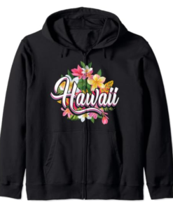 Hawaii Lover with Hawaii Flowers Hawaiian Zip Hoodie Black Fanshubus