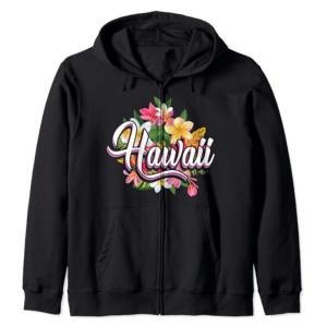 Hawaii Lover with Hawaii Flowers Hawaiian Zip Hoodie Black