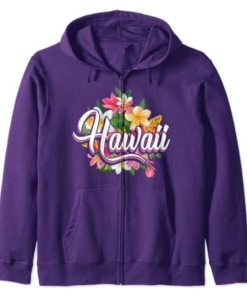 Hawaii Lover with Hawaii Flowers Hawaiian Zip Hoodie Purple Fanshubus