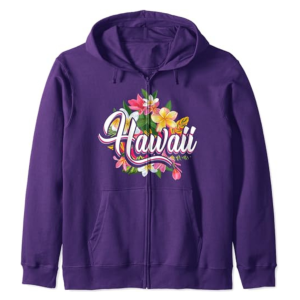 Hawaii Lover with Hawaii Flowers Hawaiian Zip Hoodie Purple Fanshubus