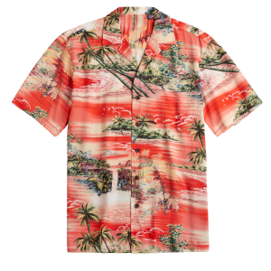 Hawaiian Shirt Men Fashion Flower Beach Fujiyama Sunset