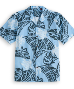 Hawaiian shirt with tattoo and turtle blue Fanshubus